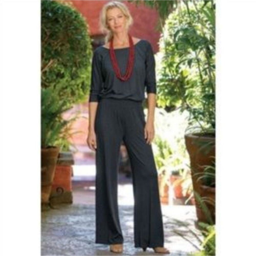 Soft Surroundings Wide Leg Jersey Knit Jumpsuit Size 3X Black New